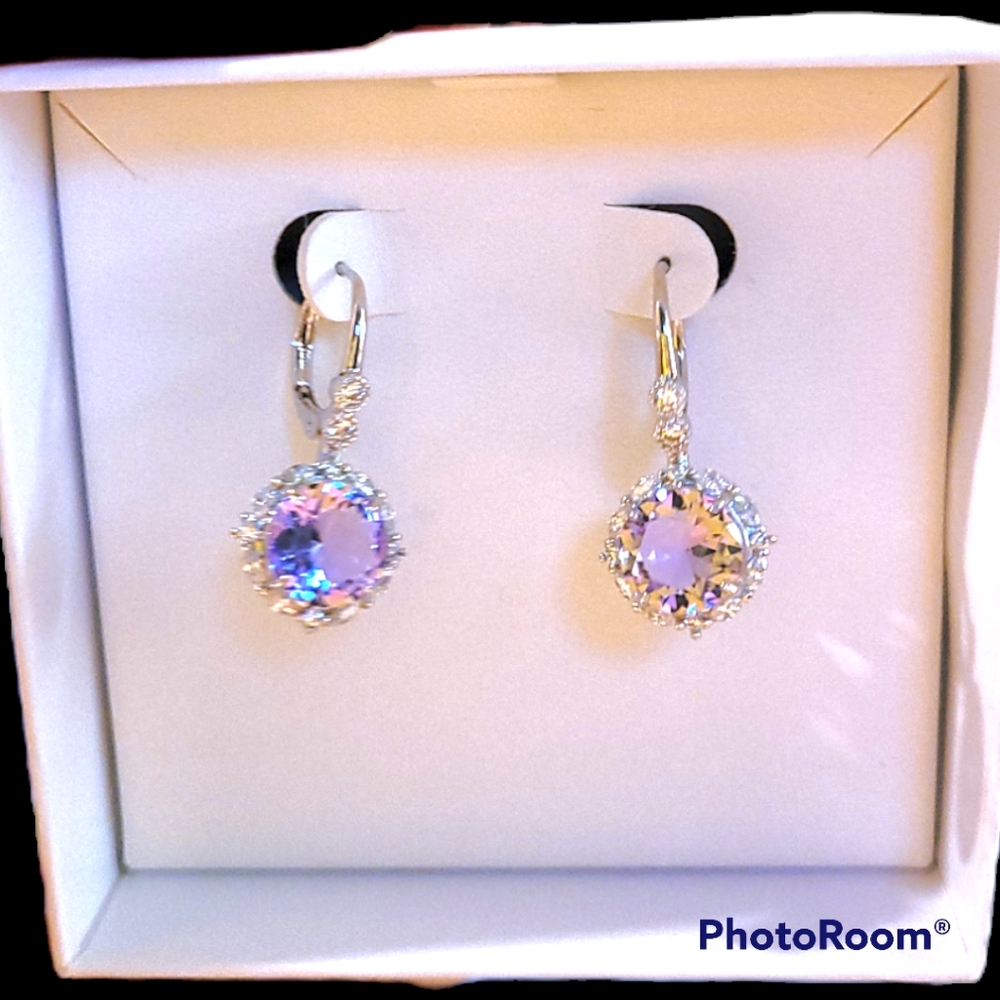 NIB Light Amethyst Rhodium Plate Earrings